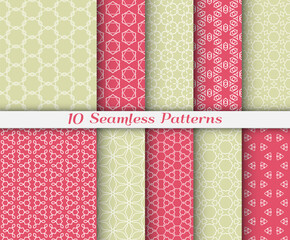 Seamless pattern set in arabic style. Stylish graphic colored geometric linear background. Line art texture for wallpaper, card, invitation, banner, fabric print. Ethnic ornament, vector illustration