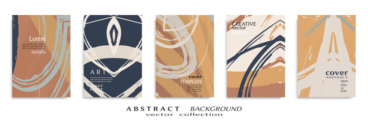 Abstract backgrouns set, grunge texture. Minimalistic art, brush strokes style. Design for card, brochure, banner idea, book cover, booklet print, flyer sheet a4. Collage page, web header template.