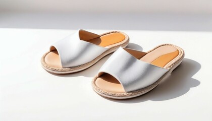 modern and summery women's slippers, isolated white background, advertising shot, copy space for text