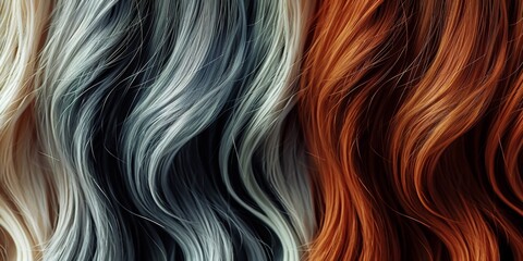 Naklejka premium A close up of three different colored wavy hair 