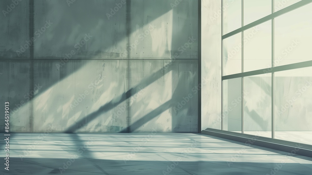 Poster a stark, empty room with concrete walls and floors, offering a raw and unfinished look for creative 