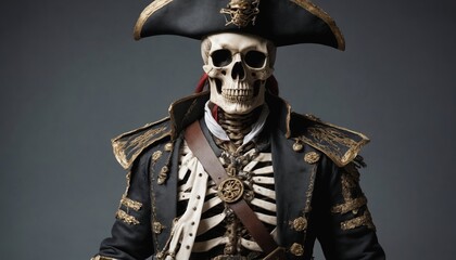 Obraz premium The grim captains undying gaze, a portrait of a skeleton pirate