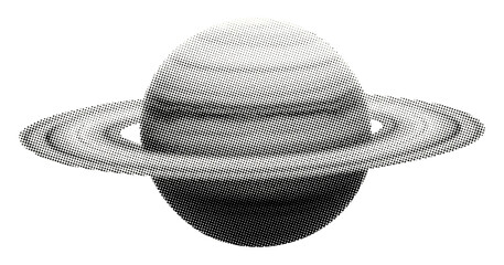 planet with rings isolated retro halftone grunge dotted cut-out collage element for mixed media design vintage pop art style © Oleksandr Yashchuk