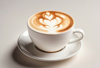 latte art in white porcelain cup, isolated white background

