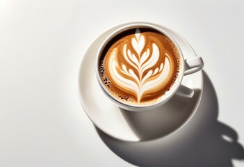 latte art in white porcelain cup, isolated white background

