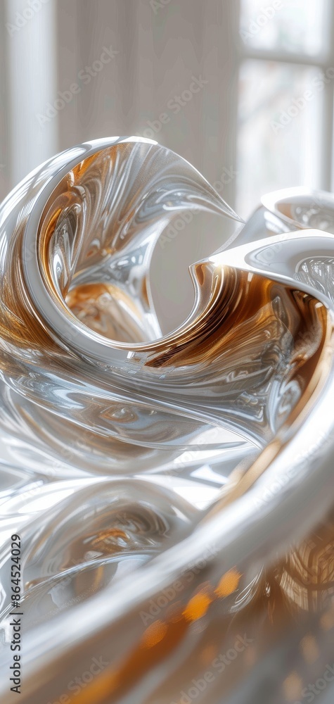 Poster abstract futuristic silver and gold shapes with intricate patterns in a modern light setting