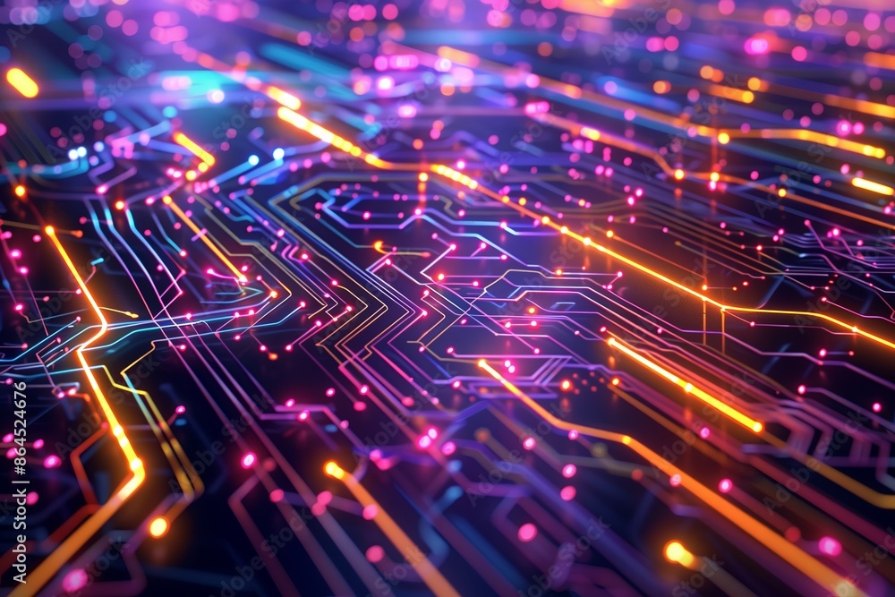 Poster Digital abstract circuits, tech information. Technology computing, cyberspace boards. Communication hardware, coding lines. Blue electronics, integrated networks. System