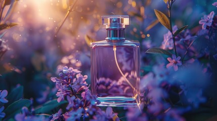 Perfume bottle in floral field