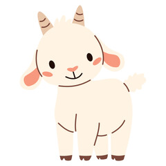 Flat vector illustration. Domestic animals from a farm. Cute goat on white background . Vector illustration