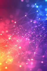 Fototapeta premium Abstract polygonal background with connected colored dots and lines. Minimalistic geometric pattern. Desktop wallpaper.