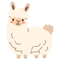 Flat vector illustration. Domestic animals from a farm. Cute llama on white background . Vector illustration