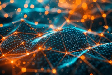 Abstract polygonal background with connected colored dots and lines. Minimalistic geometric pattern. Desktop wallpaper.