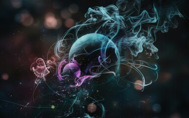 Obraz premium abstract swirling smoke and orbs in a dark space