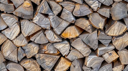 Fototapeta premium A close-up image of a neatly stacked pile of seasoned firewood logs, ready to be used for burning in a fireplace or wood stove SEAMLESS PATTERN