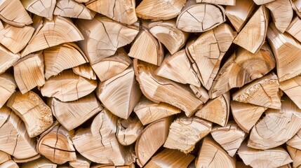 A close-up shot of neatly stacked firewood logs, ready for burning in a fireplace or wood-burning stove SEAMLESS PATTERN
