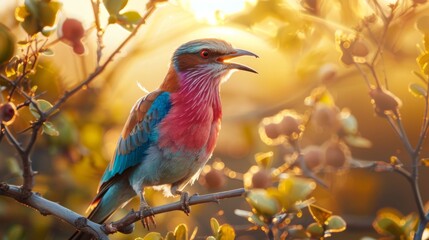 Lilac-Breasted Roller Vocalizing on a Branch.ai generative