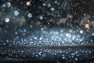 a black and white photo of a rain shower, Illustrate sparkling silver glitter raining down on a dark surface