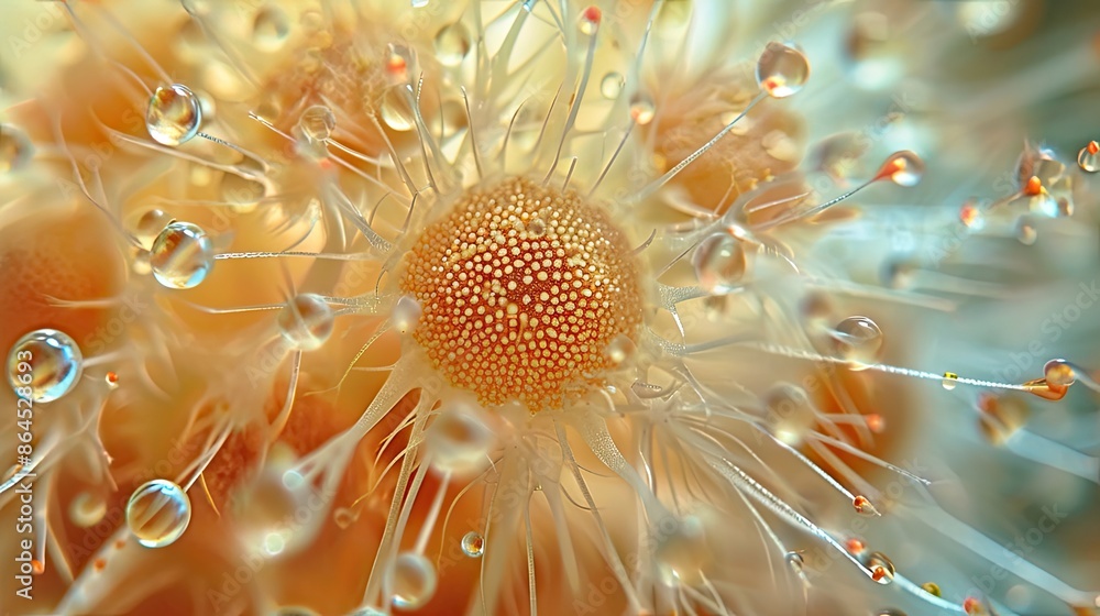 Aufkleber a close up of a flower with water droplets, macro details revealing intricate burst patterns