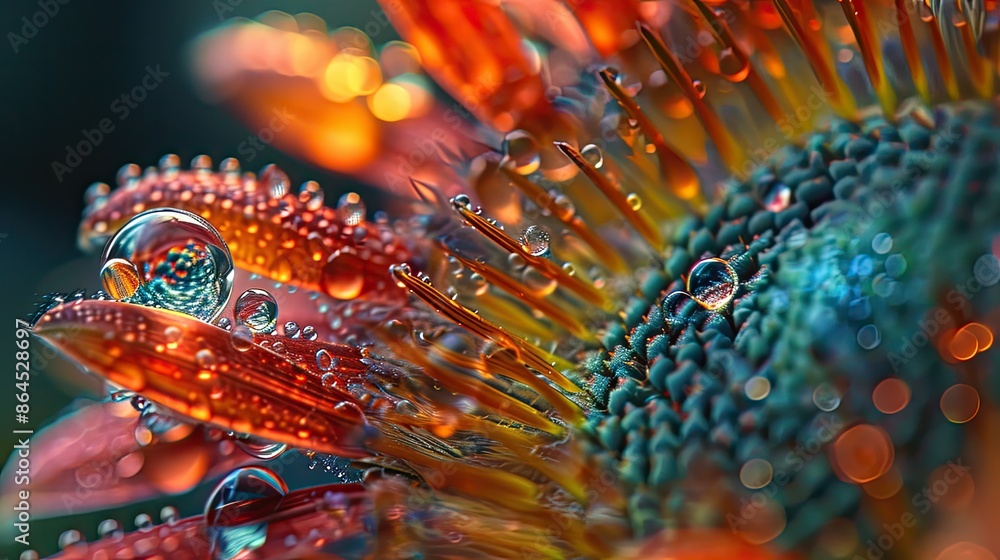 Aufkleber a close up of a flower with water droplets, macro details revealing intricate burst patterns