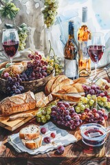 Table Setting with Bread and Grapes