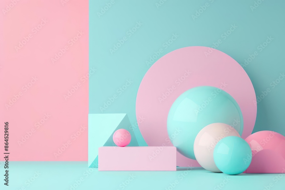 Poster a conceptual background featuring abstract geometric shapes in soft pastel colors, perfect for a ban
