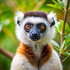 Fototapeta premium The amazing world of wildlife of Madagascar: photograph of the dancing lemur Sifaka. 