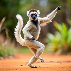 Obraz premium Discover the beauty of the wild nature of Madagascar: photo of the dancing lemur Sifaka. 