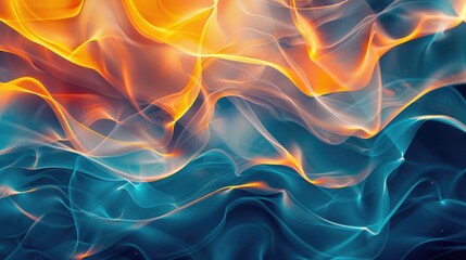 Obraz premium Abstract noisy background, yellow orange blue glowing color shape, grainy wave dark noise texture poster cover header wallpaper design