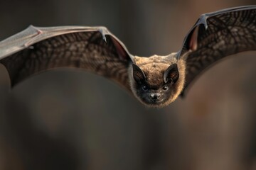 Naklejka premium A conceptual closeup of a bat in flight, perfect for a wildlife banner with ample copy space