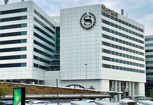 Schiphol, netherlands- September 15 2021: a modern luxury sheraton chain hotel located next to the terminal of amsterdam airport schiphol