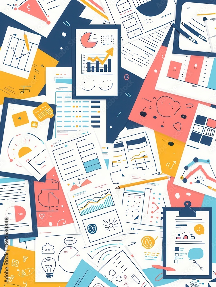 Leinwandbilder an illustration depicting a chaotic yet organized collection of charts and diagrams, all interconnec