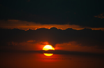 Sunrise, magnificent sunrise with its beautiful colors in winter Brazil, natural light, selective focus.