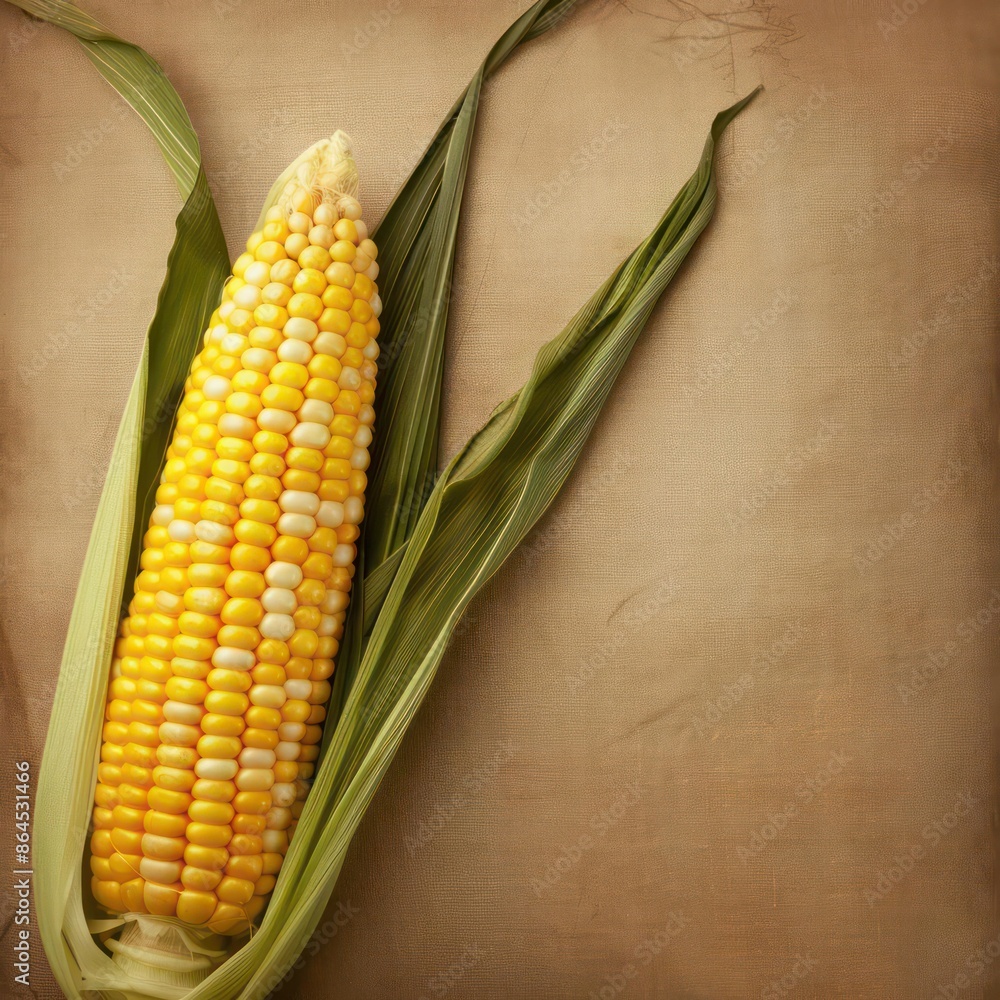 Poster a conceptual image of corn on the cob with digital enhancements, perfect for a summer banner with am