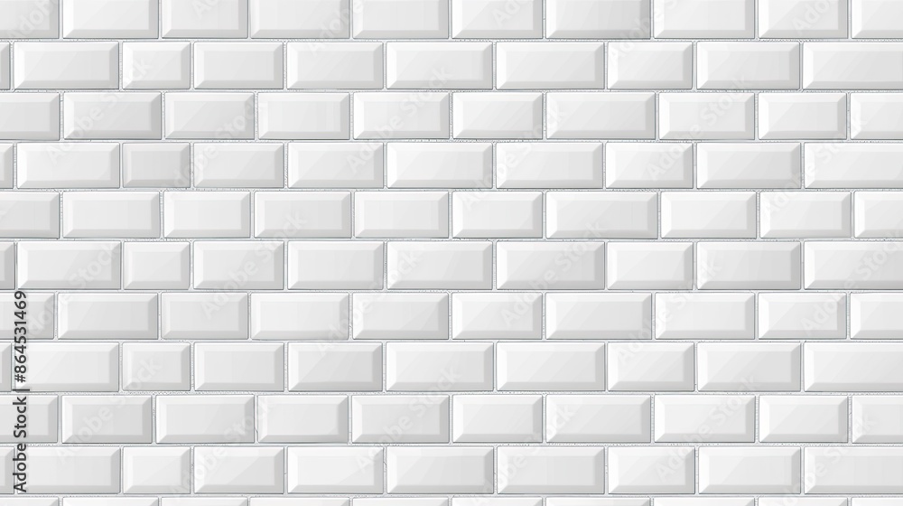 Poster a seamless, close-up image of a white subway tile wall, featuring a classic brick pattern with a sub