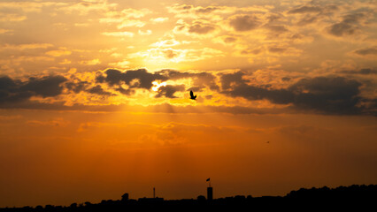 Sunrise, magnificent sunrise with its beautiful colors in winter Brazil, natural light, selective focus.