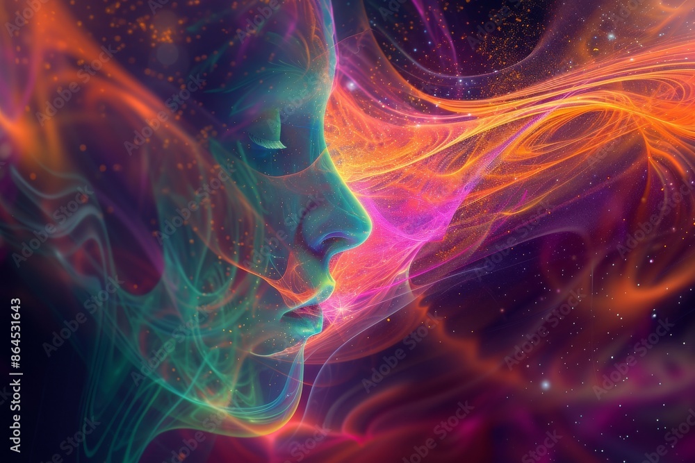 Leinwandbilder a colorful cloud background with a computer screen, colorful, abstract visualization of mind positiv