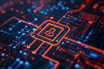 Fototapeta premium A conceptual image of cyber antitrust symbols, perfect for a legal banner with ample copy space