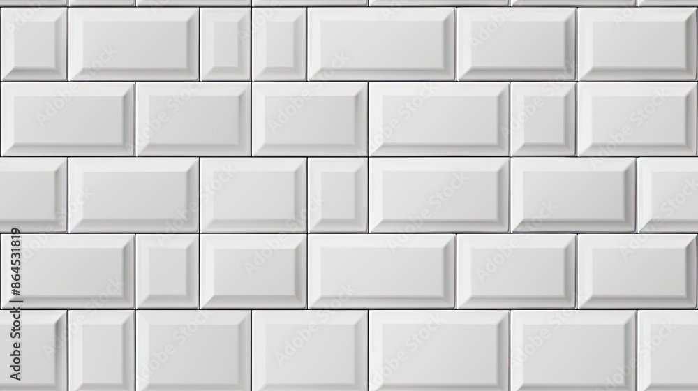 Poster a close-up image of a wall covered in white subway tile with beveled edges seamless pattern