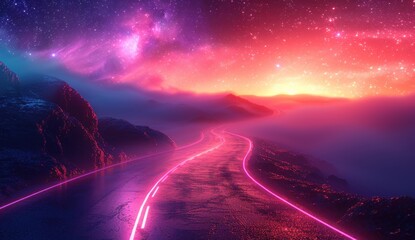 Neon Road Through a Dreamy Landscape