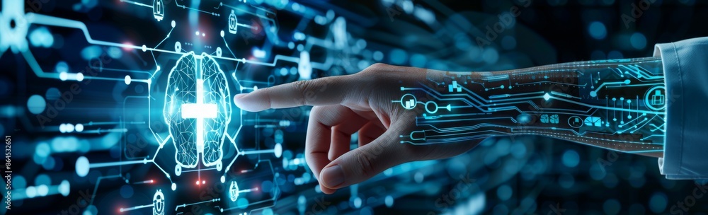 Aufkleber artificial intelligence integrating with medical technology in a futuristic display