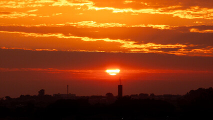 Sunrise, magnificent sunrise with its beautiful colors in winter Brazil, natural light, selective focus.