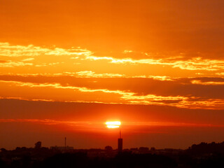 Sunrise, magnificent sunrise with its beautiful colors in winter Brazil, natural light, selective focus.