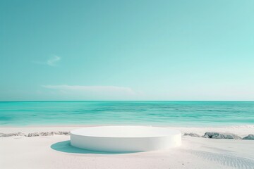Fototapeta premium Summer beach paradise. Ocean views, sandy coast, tropical island vacation. Travel to beautiful blue waters, Maldives, Caribbean. Relaxation at exotic resorts, sunny seascape.