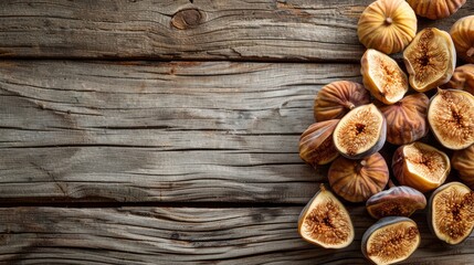 Fototapeta premium Dried figs on wooden background with copy space