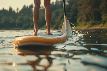 Paddleboarding at Sunset With Golden Light on the Water