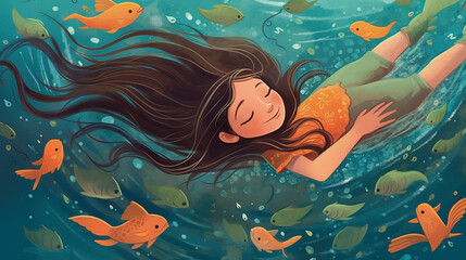 Cute Girl Floating in the Water