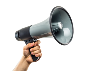 Hand holding a megaphone, cut out