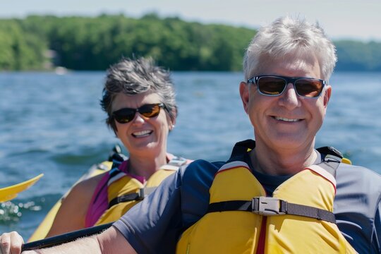 Happy Senior Couple Kayaking on a Sunny Day
