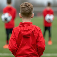 Obraz premium Young players training at a youth academy, isolated with room for text