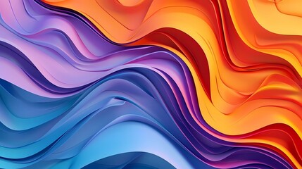 Abstract Colorful Flowing Smooth Curved Waves in Gradient Hues of Blue, Purple, and Orange, 3D Rendering Background
